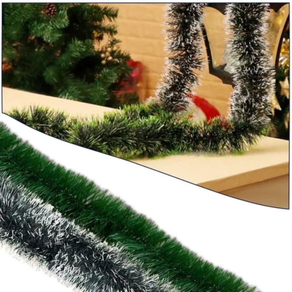 Kit 6 Festão De Natal Verde Nevado Decoração Luxo 2m x 8cm
