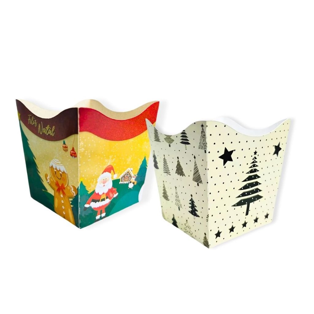Kit 12 Cachepo Cachepot Mesa Doces Enfeite Decoração Festa Natal Papai Noel
