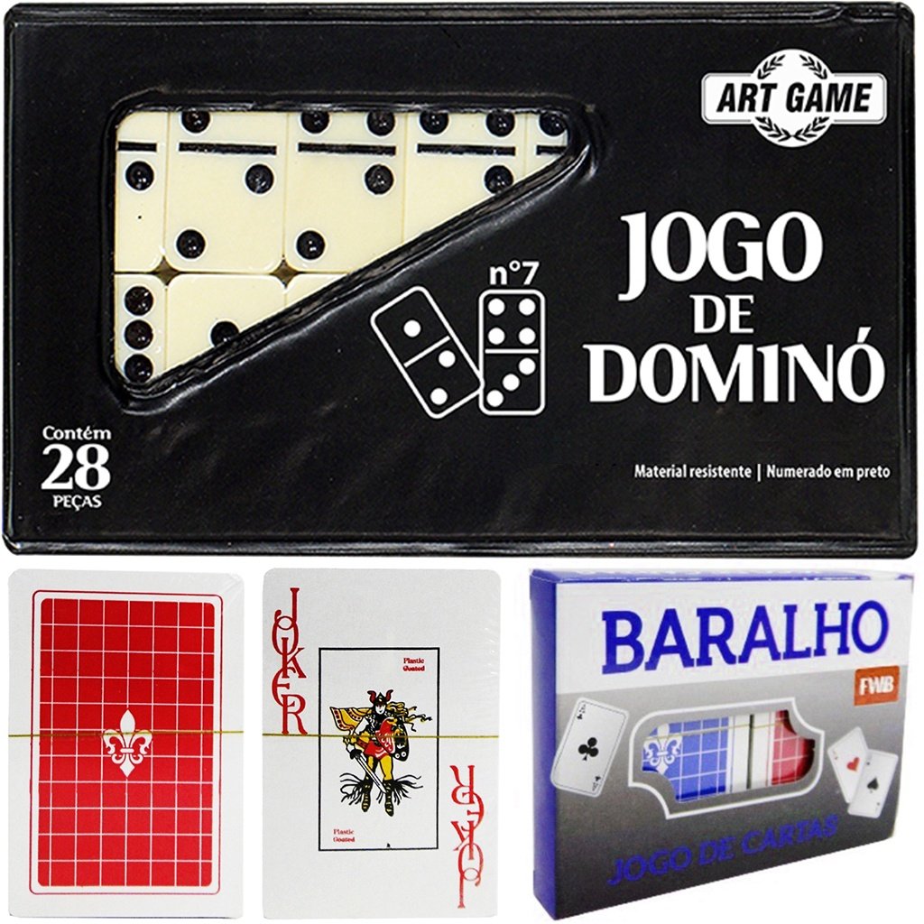 Jogo Domino 28 Pecas Profissional Estojo + 02 Baralhos Carta