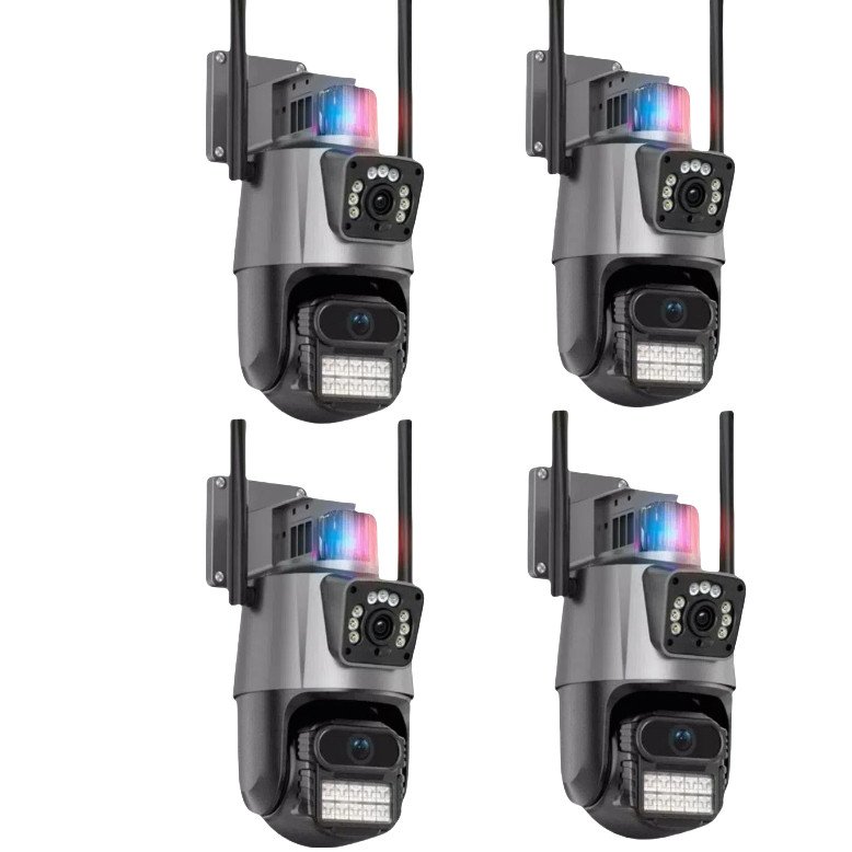 KIT4 Câmera De Segurança Externa Lente V3/ICSEE Dupla ComSirene 4G/WIFI 6mp Full Hd 4K 360graus  Visão Noturna