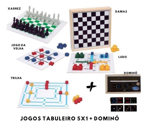 Jogos Tabuleiro 6x1 Dama Jogo da Velha Ludo Trilha Xadrez Dominó