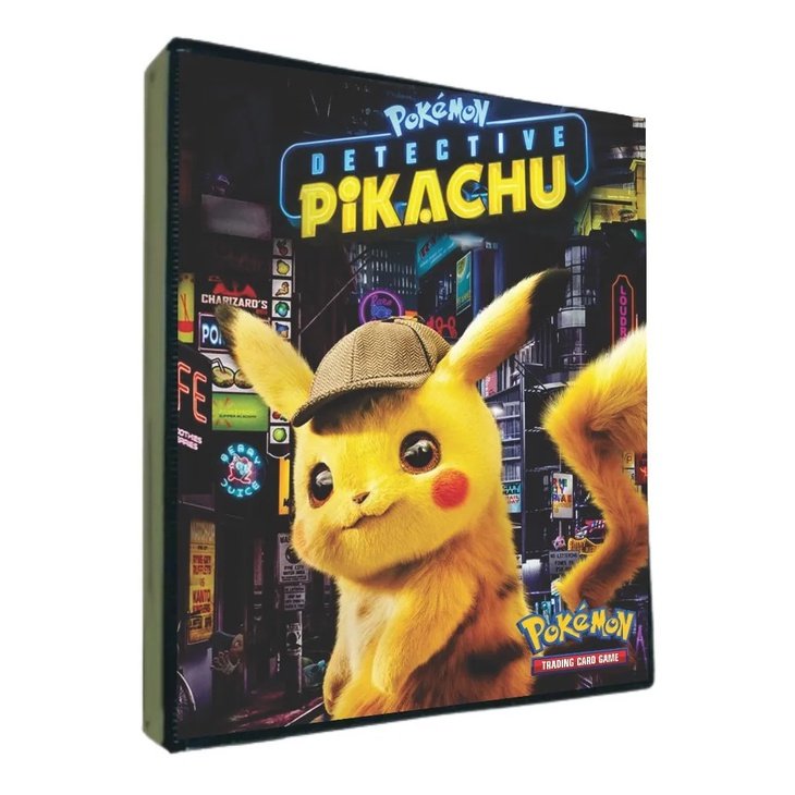 Album Pokemon Pasta Fichário Cartas Pikachu Detetive Porta 180 Cards