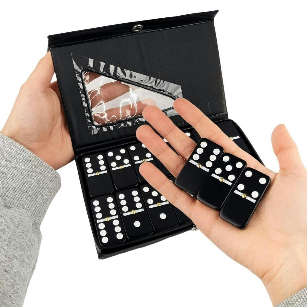 Dominó Profissional 28 Peças Duplo 6 Pedras Grandes Jogo Adulto Família Bar - Preto Vermelho Branco