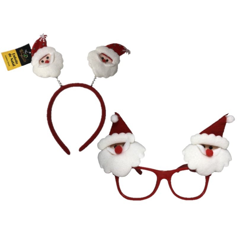 Combo Tiara + Óculos de Plástico do Papai Noel Fantasia Enfeite de Natal Decoração - Wincy Natal