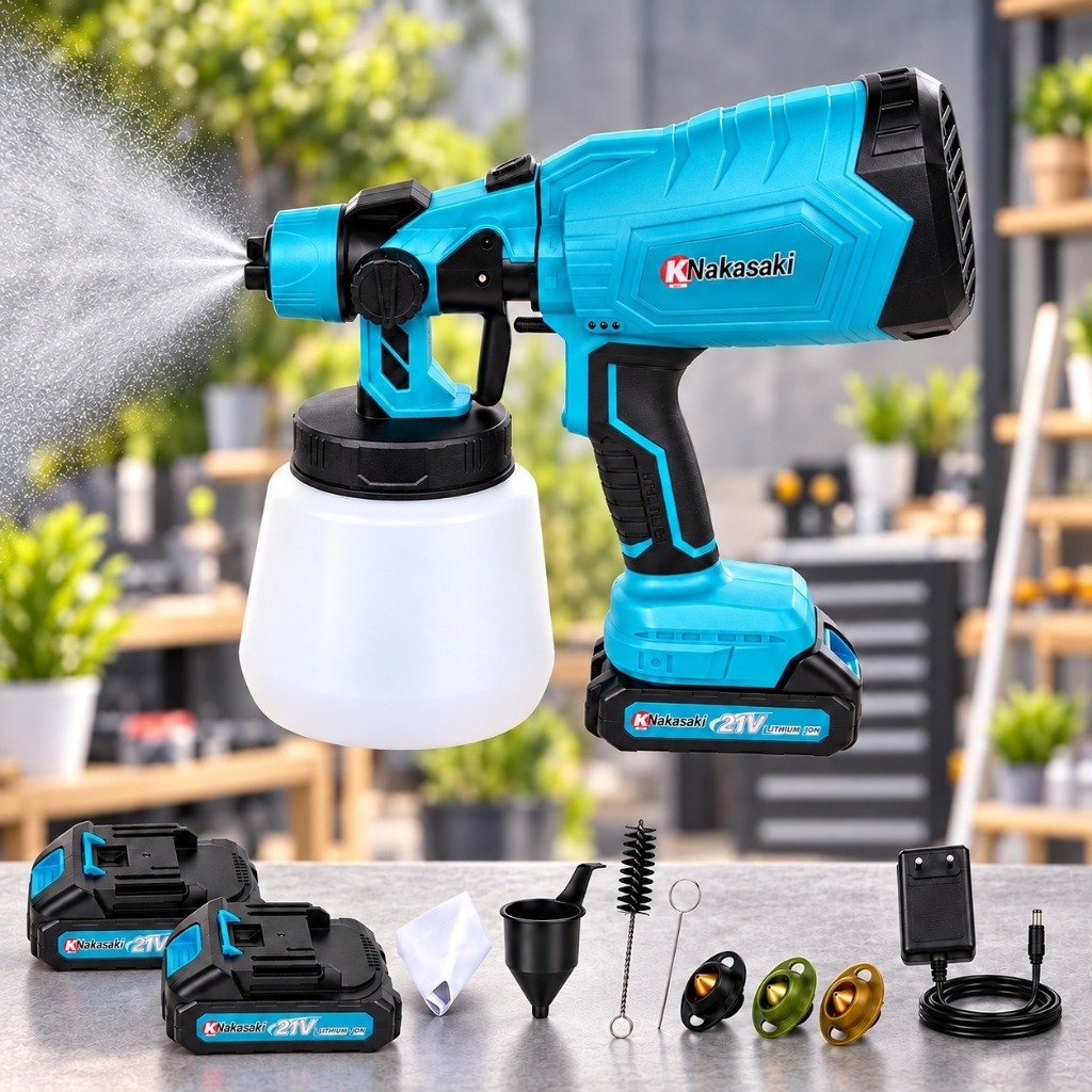 Pistola Pulverizadora de Pintura Elétrica 21V 2 Baterias 1500ml Profissional Nakasaki