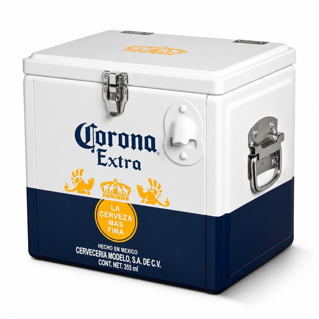 Cooler Caixa Térmica Corona Extra 15 Litros com Abridor e Alças Metálicas