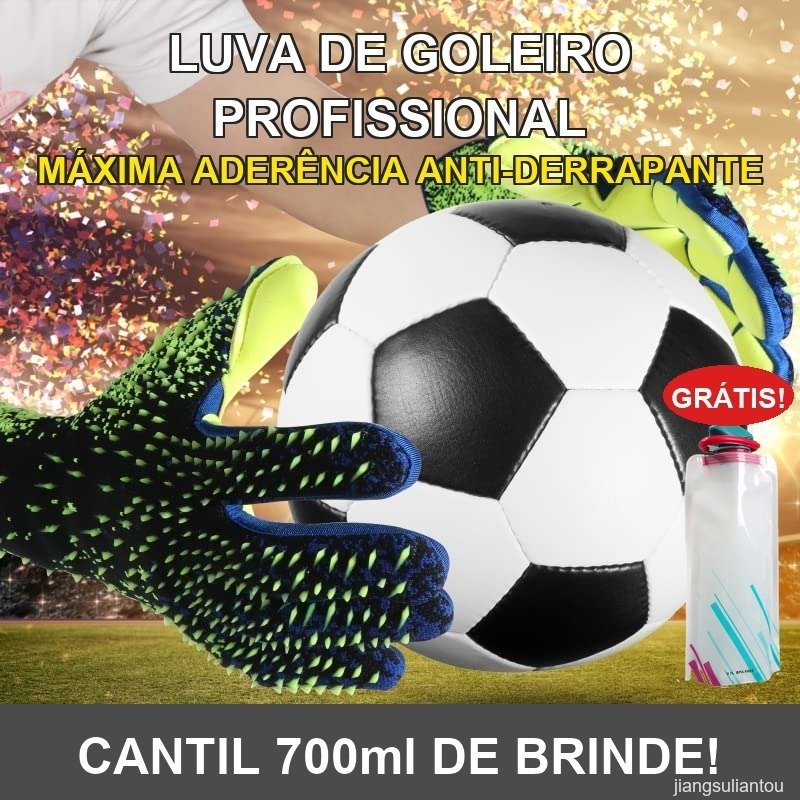 Luva de Goleiro de Futebol Látex Anti-derrapante Punho Ajustável Tam 6-10 Jovens e Adultos